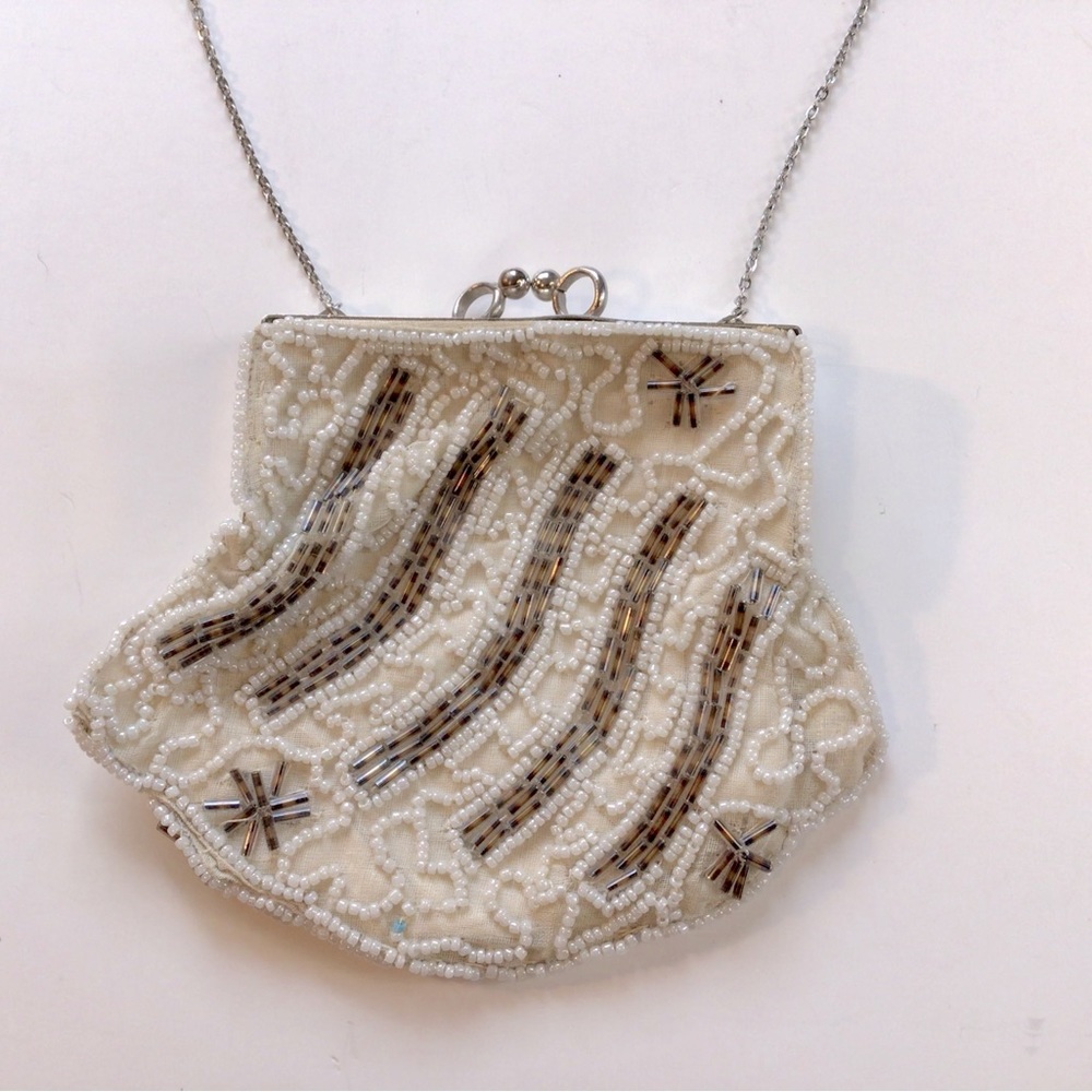 Antique Clutch Beaded purse with chain wrist strap.